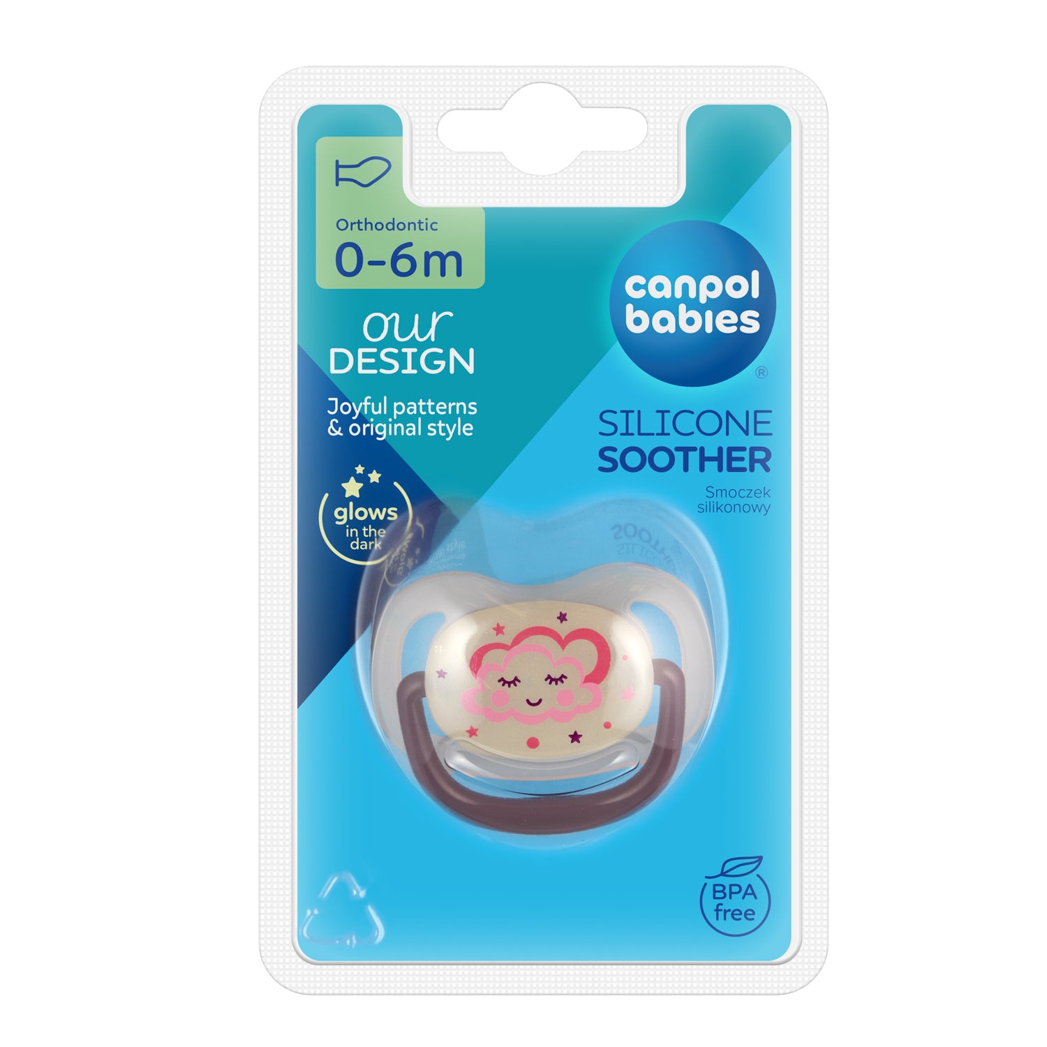 Canpol babies Silicone Orthodontic Soother 0-6m NIGHT DREAMS pink