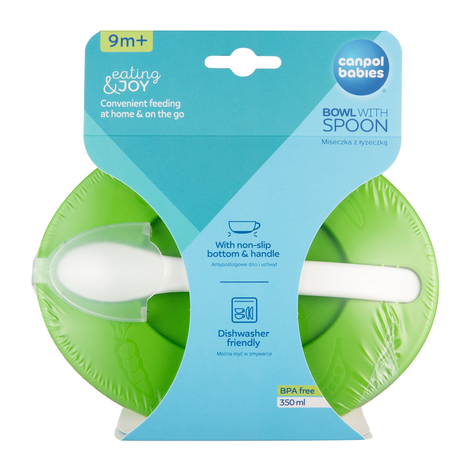 Canpol babies Bowl with Spoon and Lid 350ml LITTLE COW GREEN