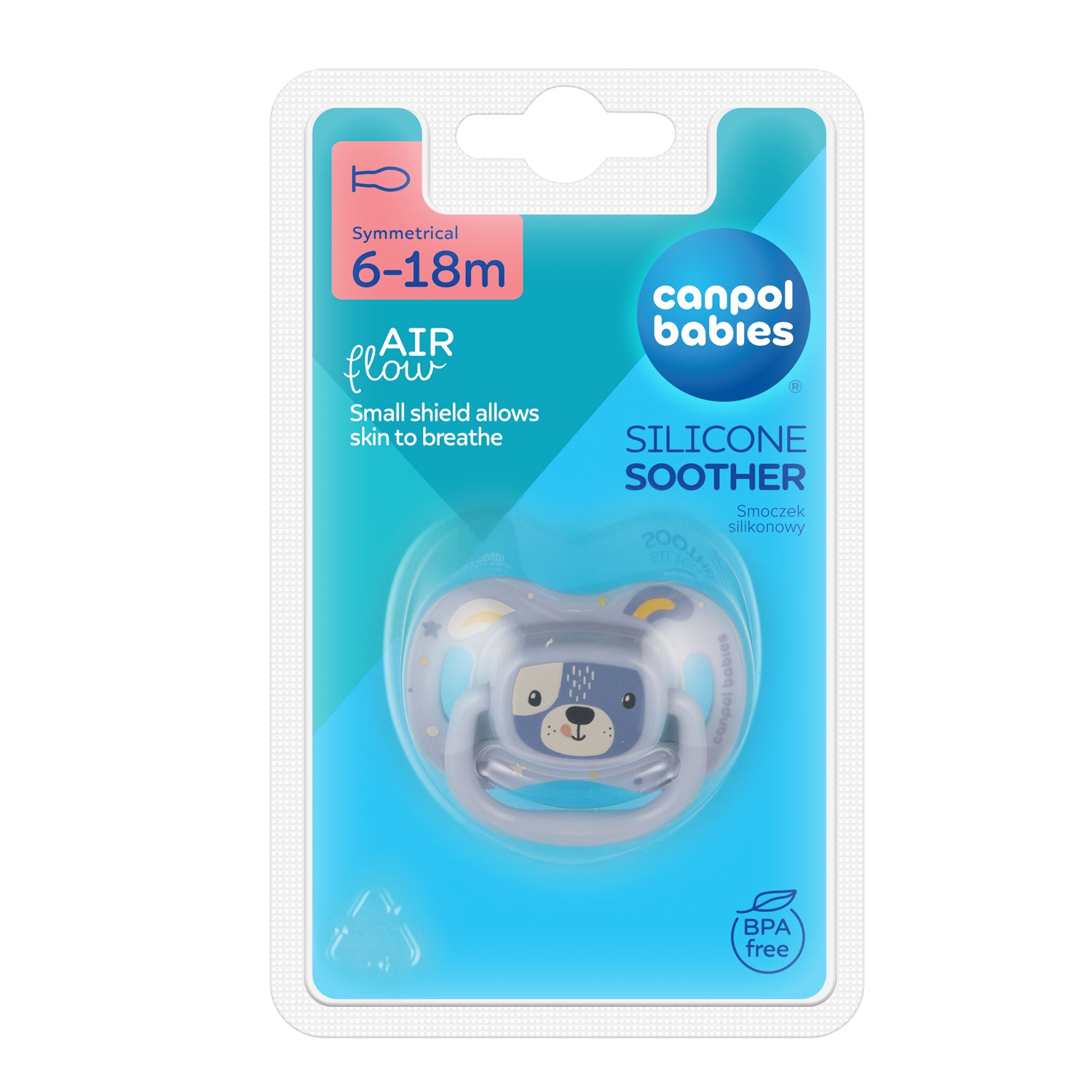 Canpol babies Silicone Symmetrical Soother 6-18m CUTE ANIMALS blue