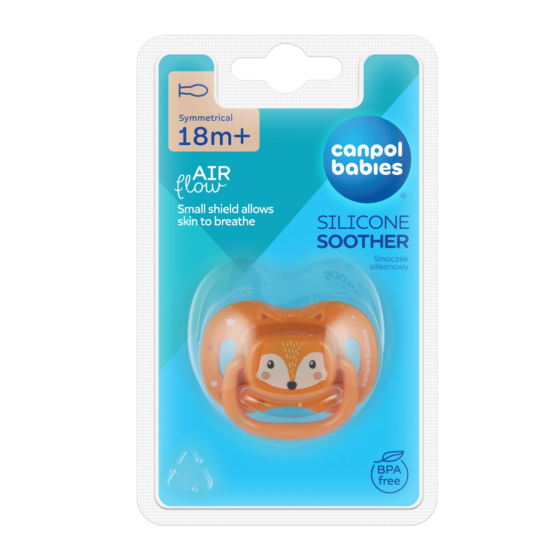 Canpol babies Silicone Symmetrical Soother 18m+ CUTE ANIMALS orange