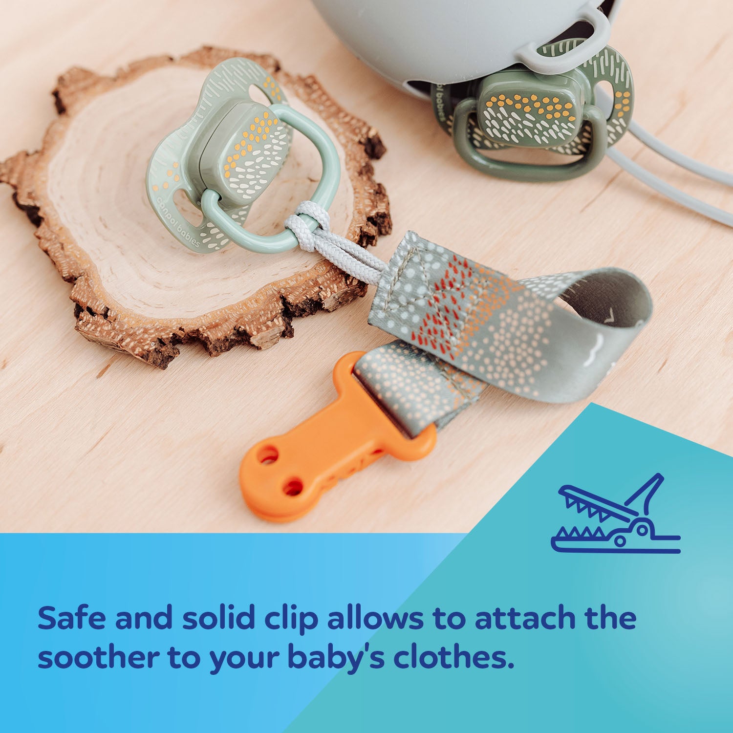 Canpol babies Soother Clip with Ribbon MOUNTAINS yellow