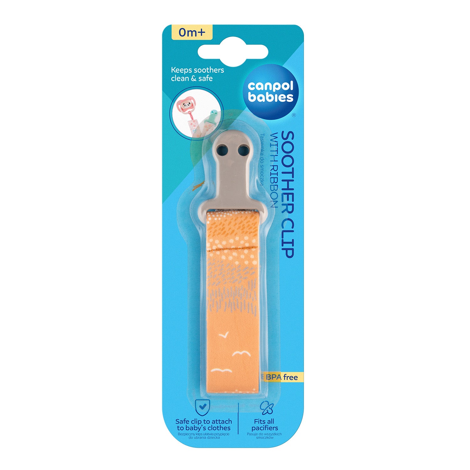 Canpol babies Soother Clip with Ribbon MOUNTAINS yellow