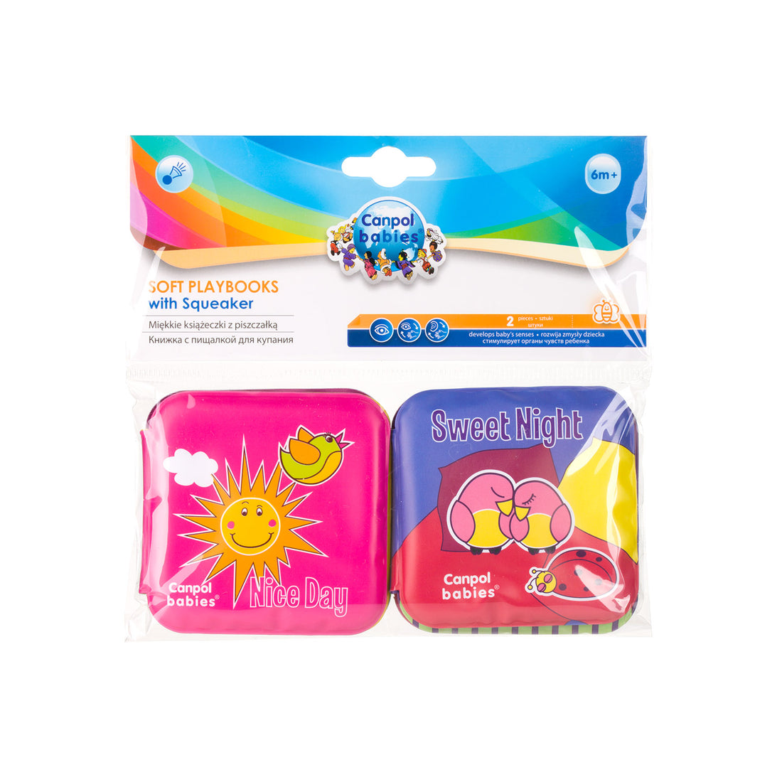 Canpol babies Soft Activity Book with Squeaker DAY&NIGHT (2 pcs)