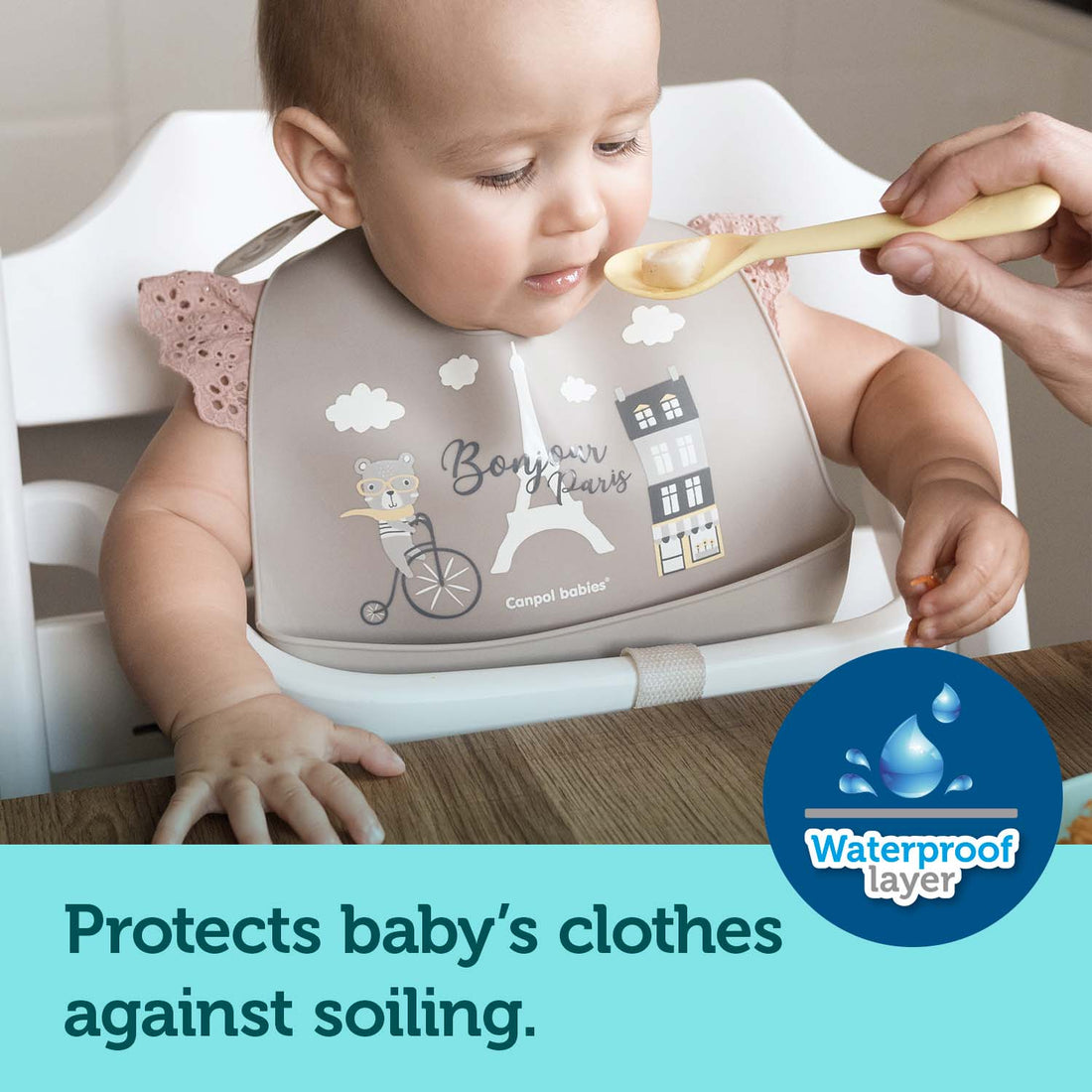 Canpol babies Silicone Bib with Pocket BONJOUR PARIS blue