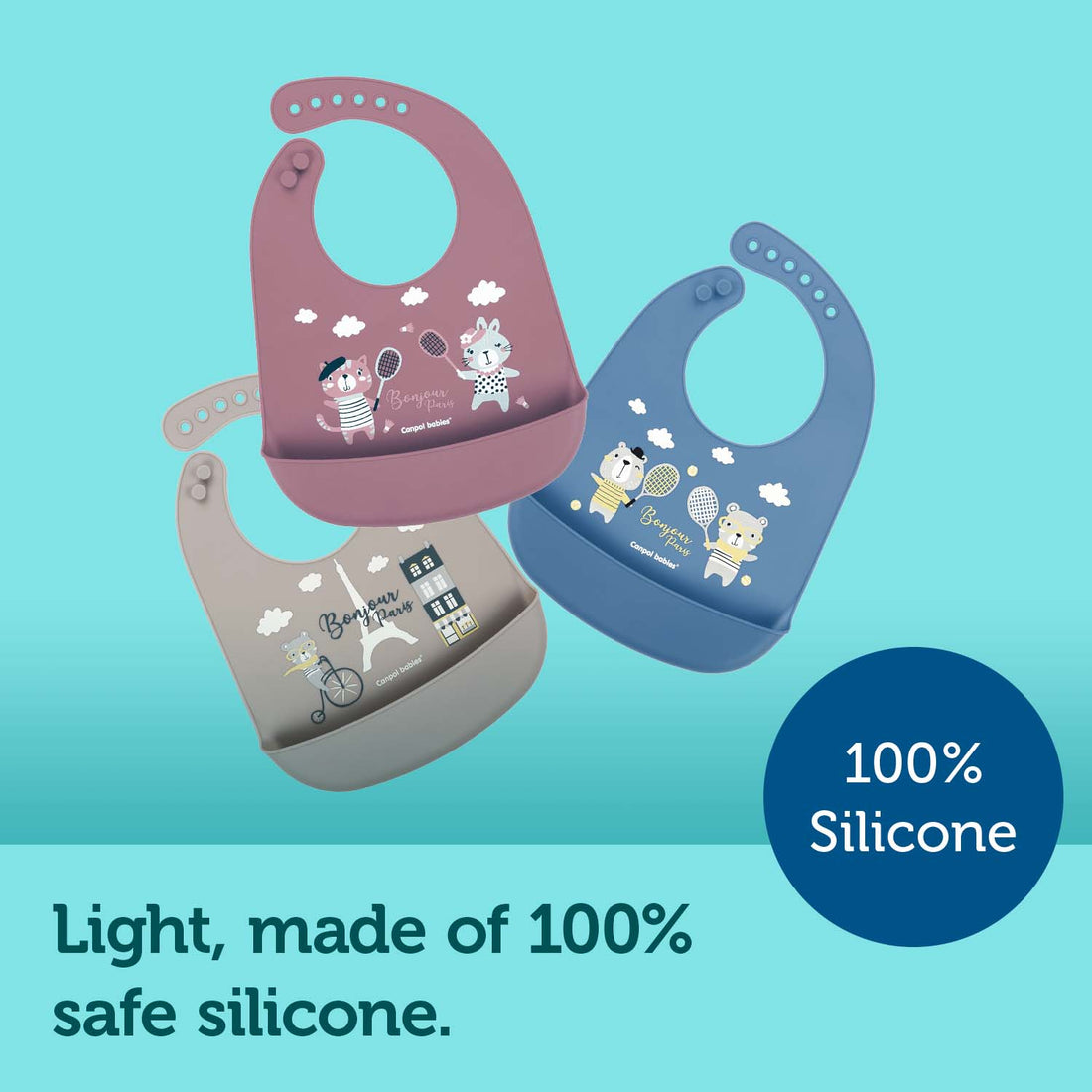 Canpol babies Silicone Bib with Pocket BONJOUR PARIS dark red