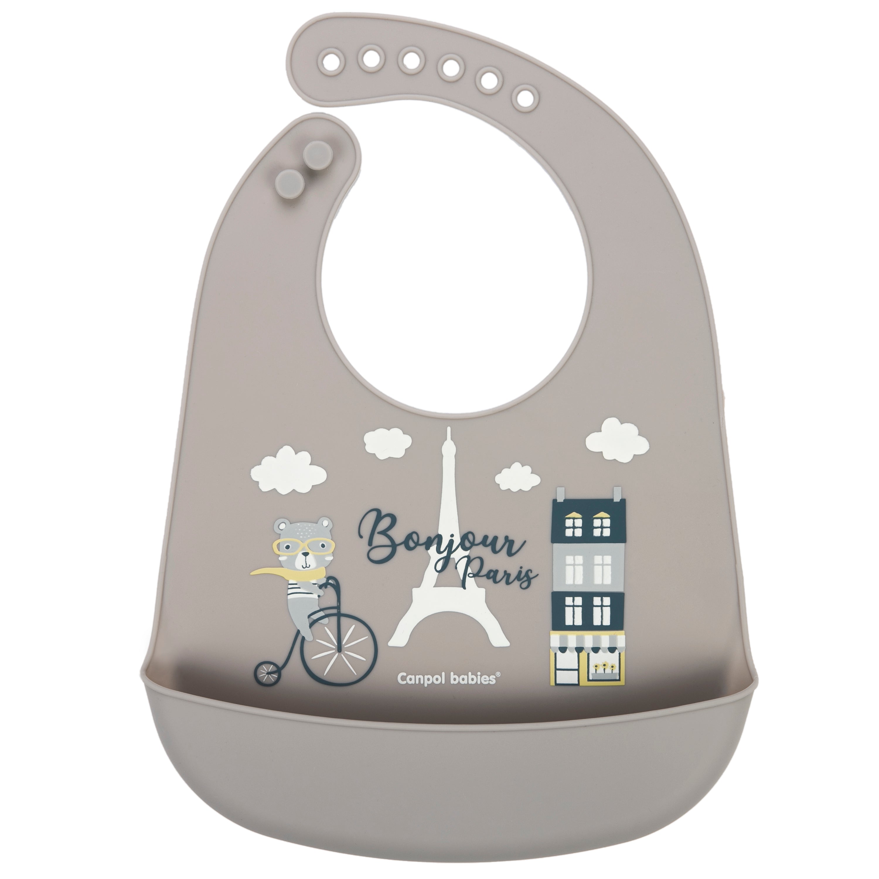 Canpol babies Silicone Bib with Pocket BONJOUR PARIS beige
