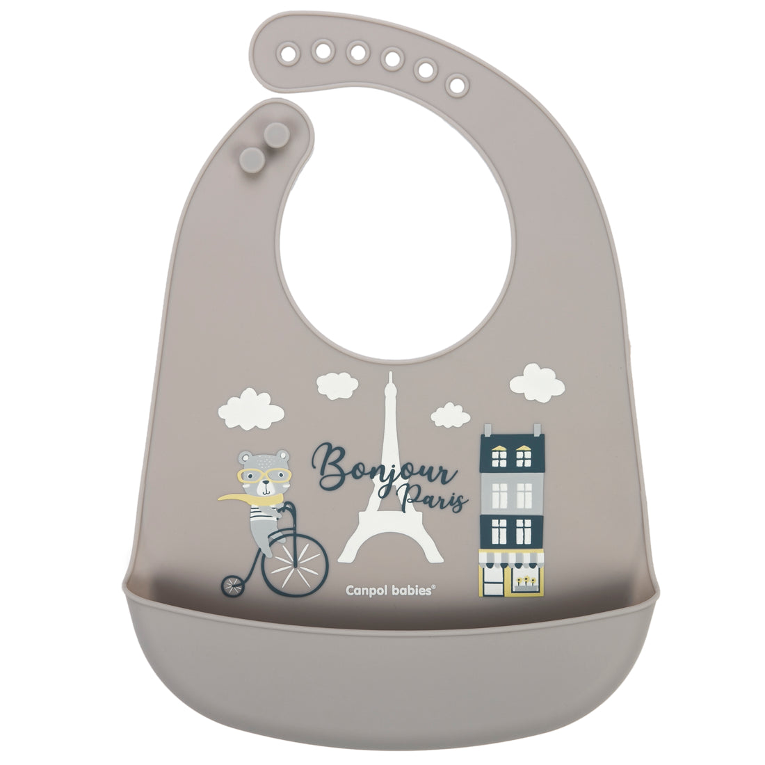Canpol babies Silicone Bib with Pocket BONJOUR PARIS beige