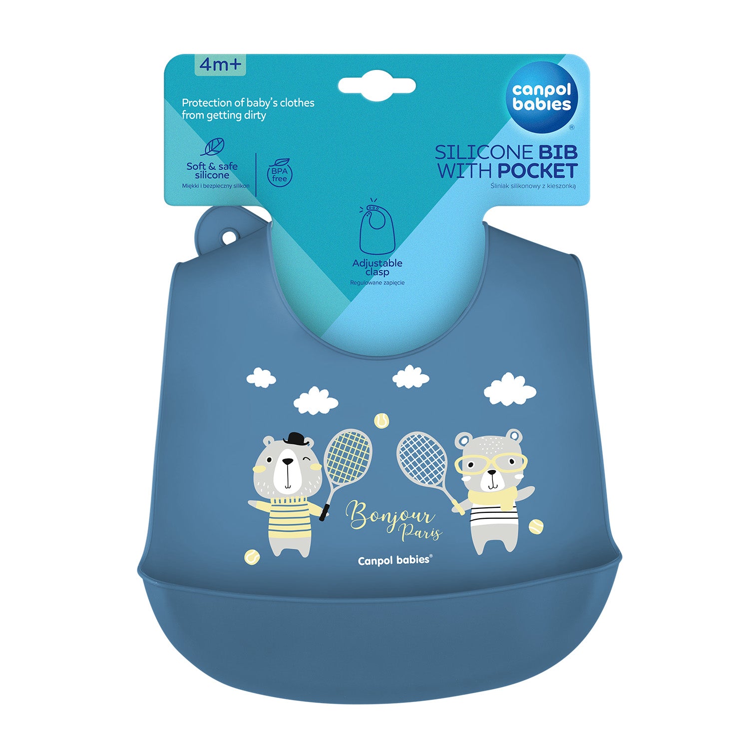 Canpol babies Silicone Bib with Pocket BONJOUR PARIS blue