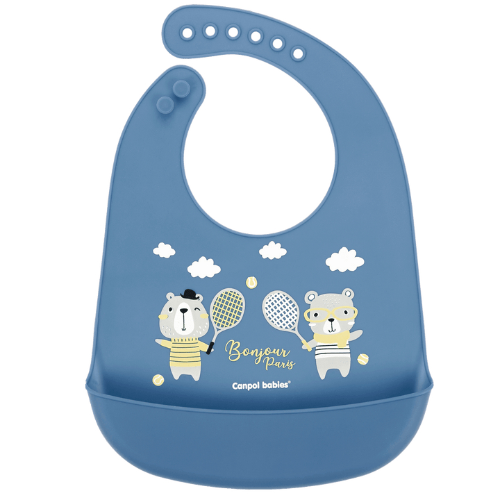 Canpol babies Silicone Bib with Pocket BONJOUR PARIS blue