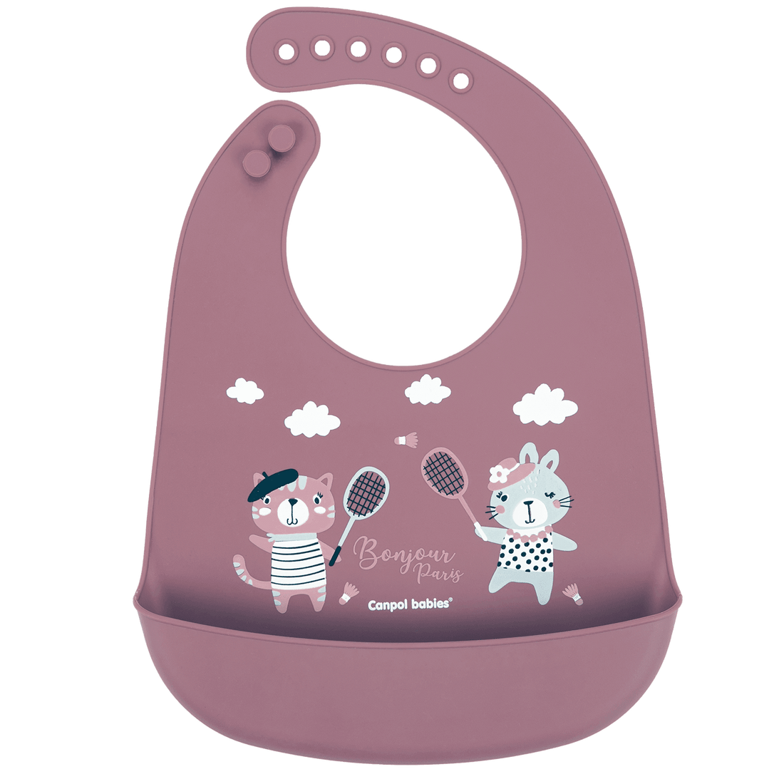 Canpol babies Silicone Bib with Pocket BONJOUR PARIS dark red
