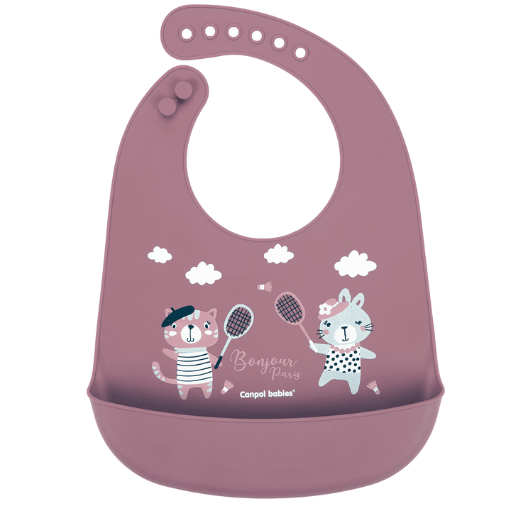 Canpol babies Silicone Bib with Pocket BONJOUR PARIS dark red