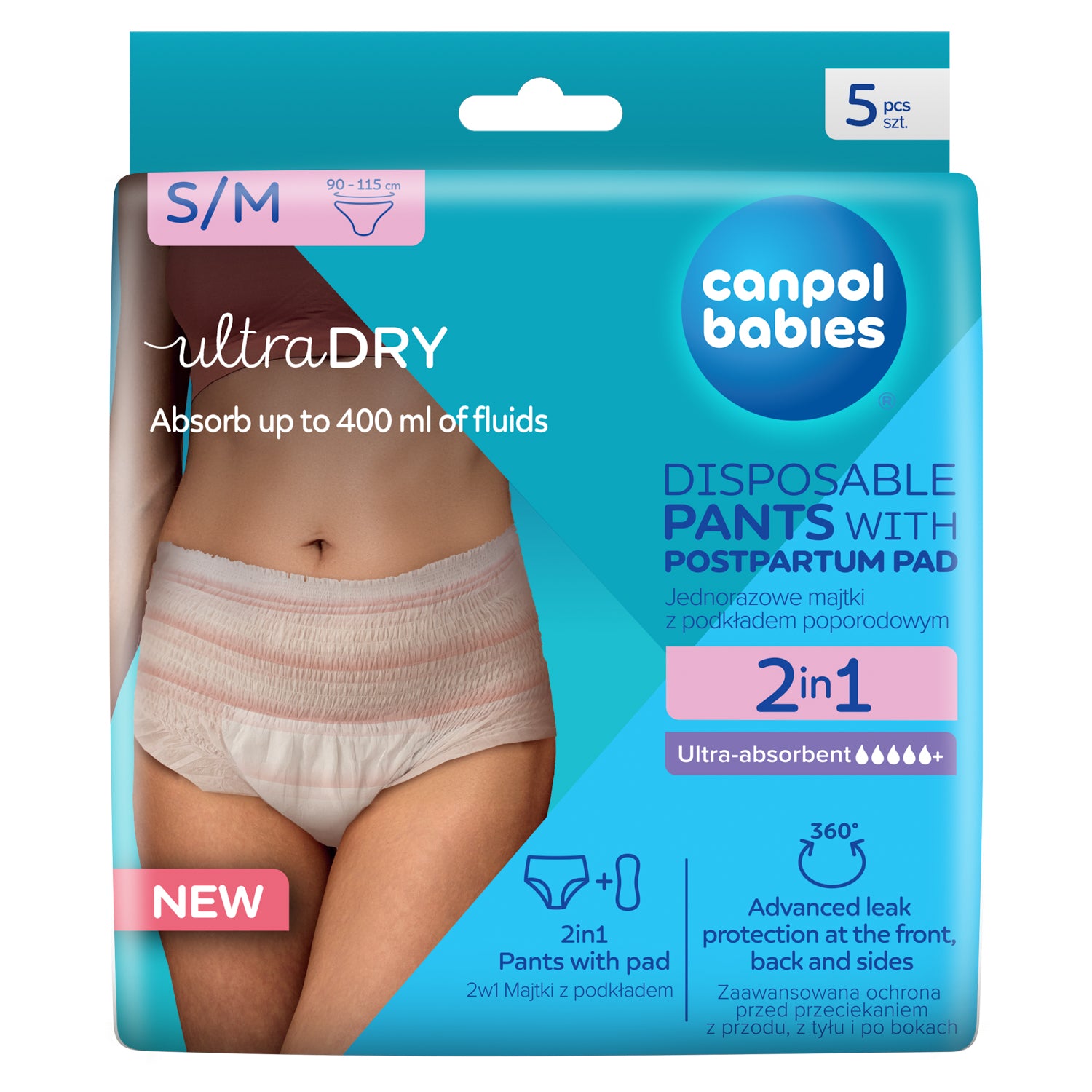 Canpol babies 2in1 Breathable Ultra-absorbent Disposable Postpartum Pants with Pad S/M, 5 pcs