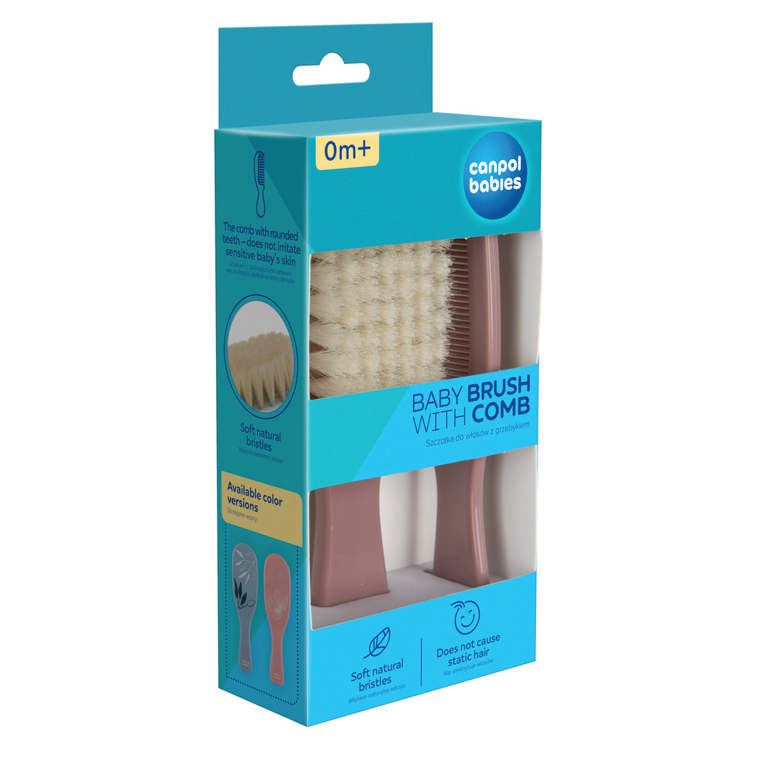 Canpol babies Brush and Comb with Natural Bristles GOLD pink