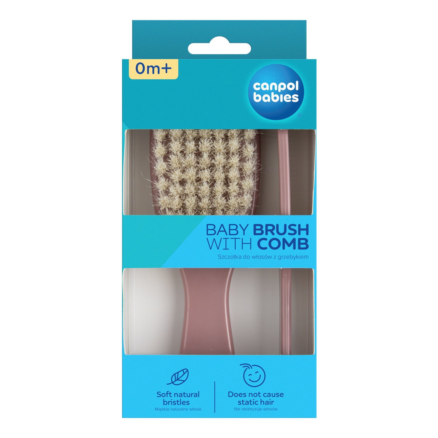 Canpol babies Brush and Comb with Natural Bristles GOLD pink