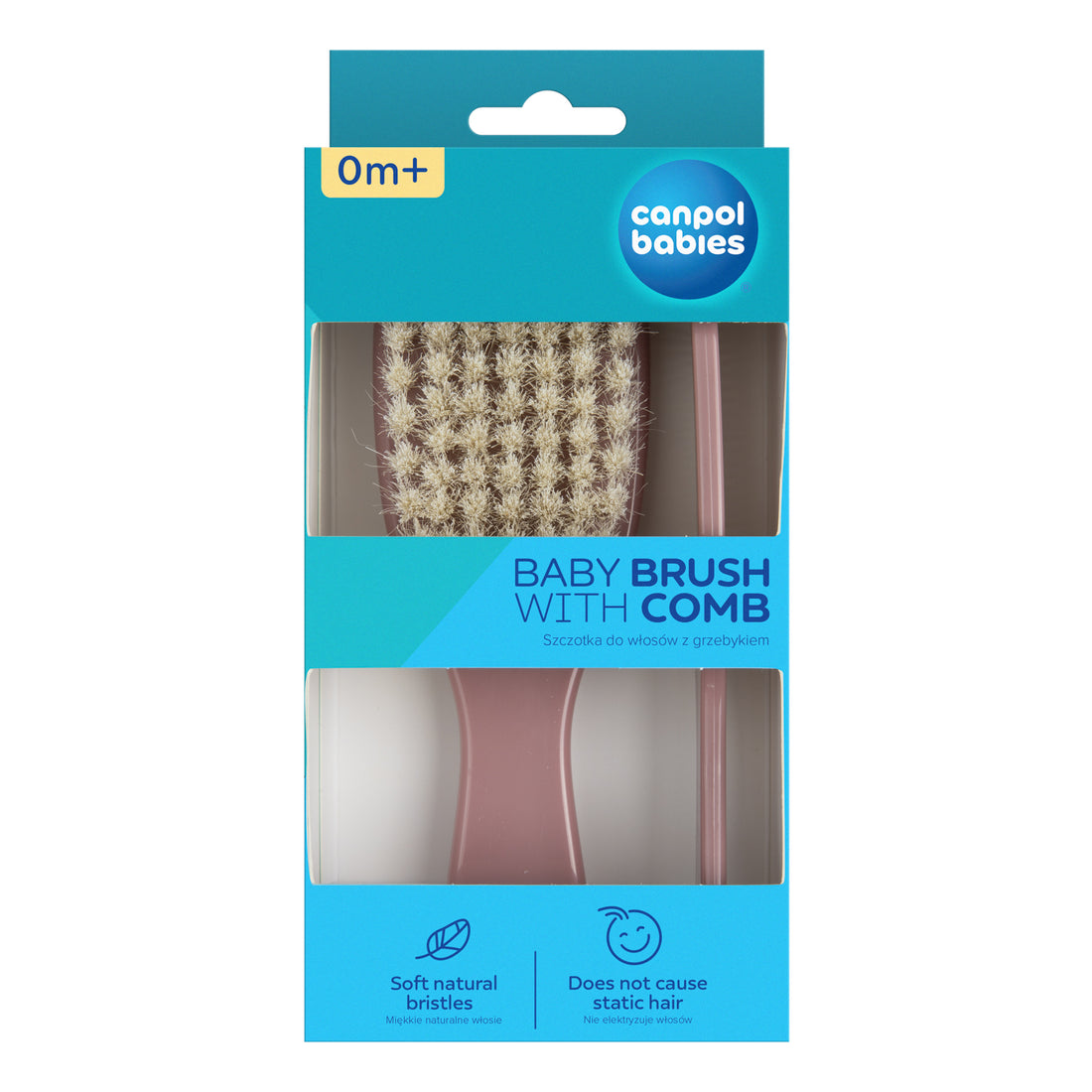 Canpol babies Brush and Comb with Natural Bristles GOLD pink